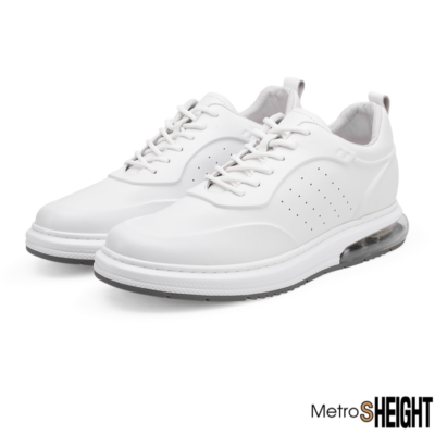 รองเท้าผ้าใบเสริมส้น เพิ่มความสูง 7 cm. White Leather Aster Trainers